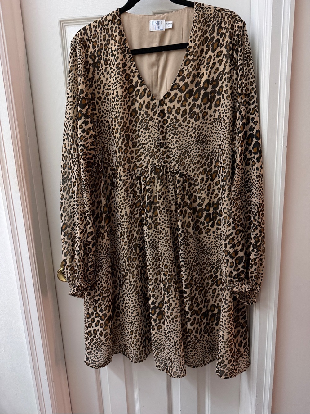 Time and Tru Beige and Black Leopard Print Blouse